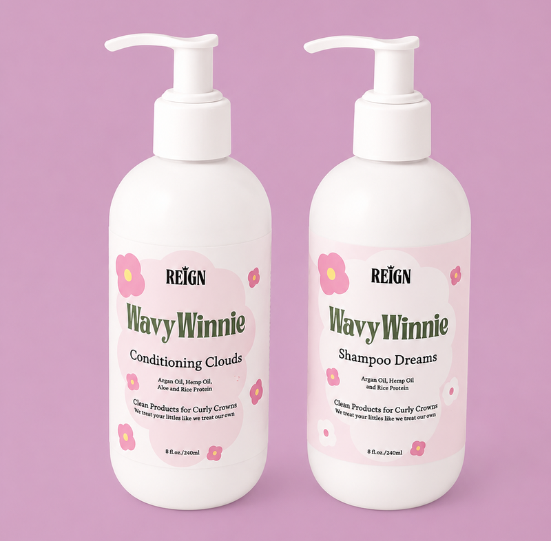 REIGN Wash Day Essentials sulfate free shampoo and conditioner set for kids with curly hair
