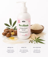 REIGN Shampoo Dreams kids curly hair shampoo ingredients argan oil hemp oil and rice protein flat lay